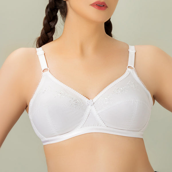 Bebelle - XCLence, Cotton embroidered Unpadded Crossover Bra - WHITE
