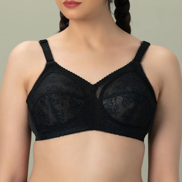 Bebelle - DORIA Lace, Soft Lace Unpadded Control Bra - BLACK